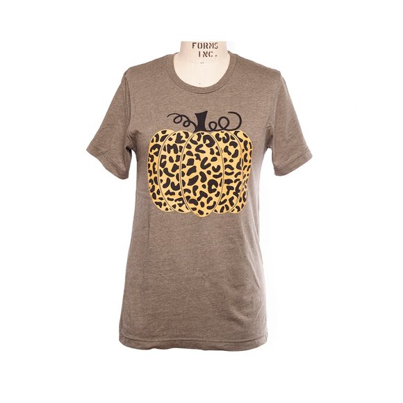 Bella Canvas Black Yellow Leopard Pumpkin Graphic Tee Shirt - Picture 2 of 9